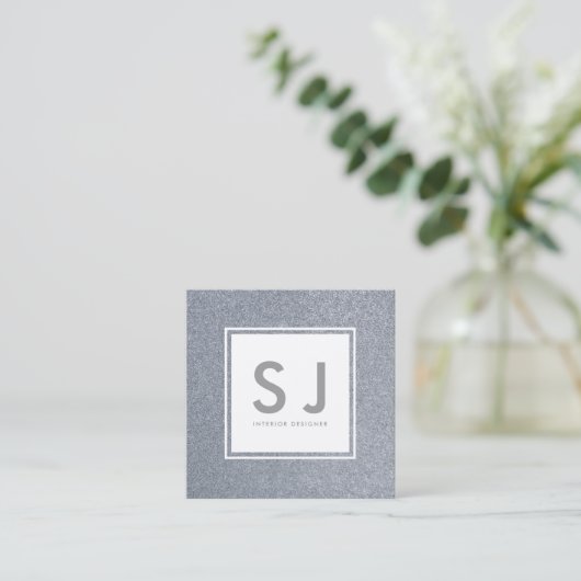 Silver Glitter Sparkly Moderne Interior Designer Vierkante Visitekaartje (Staand voorkant)