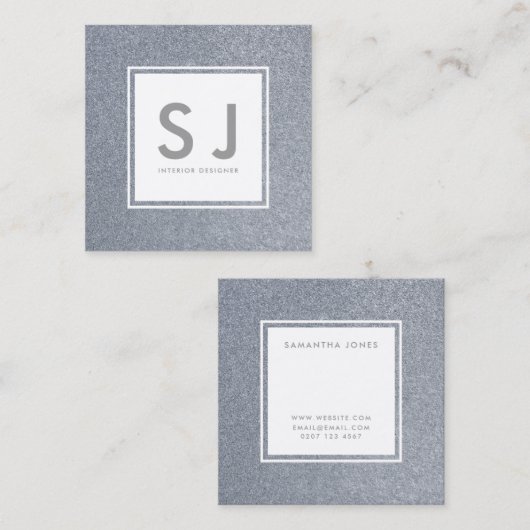 Silver Glitter Sparkly Moderne Interior Designer Vierkante Visitekaartje (Voorkant / Achterkant)