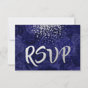 Silver Glitter Splash over Royal Blue Rozen RSVP Kaartje