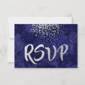 Silver Glitter Splash over Royal Blue Rozen RSVP Kaartje (Voorkant)