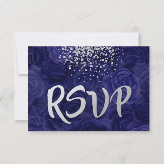 Silver Glitter Splash over Royal Blue Rozen RSVP Kaartje (Voorkant)