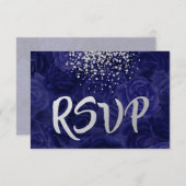 Silver Glitter Splash over Royal Blue Rozen RSVP Kaartje (Voorkant / Achterkant)