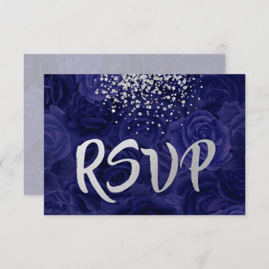 Silver Glitter Splash over Royal Blue Rozen RSVP Kaartje (Voorkant / Achterkant)