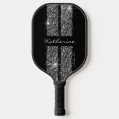 Silver Glitter Sport Racing Stripes Elegant Pickle Pickleball Paddle (Voorkant)