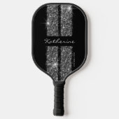 Silver Glitter Sport Racing Stripes Elegant Pickle Pickleball Paddle (Achterkant)