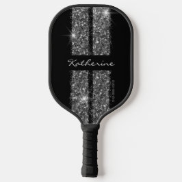 Silver Glitter Sport Racing Stripes Elegant Pickle Pickleball Paddle