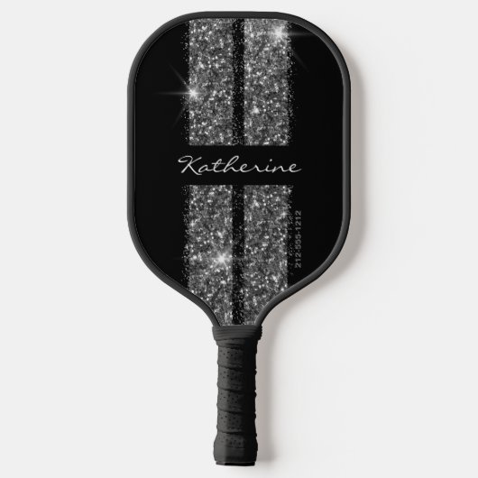 Silver Glitter Sport Racing Stripes Elegant Pickle Pickleball Paddle (Achterkant)