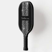 Silver Glitter Sport Racing Stripes Elegant Pickle Pickleball Paddle (Links)