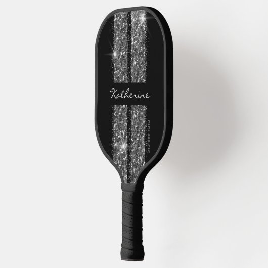 Silver Glitter Sport Racing Stripes Elegant Pickle Pickleball Paddle (Links)