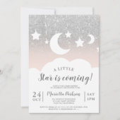 Silver glitter star moon cloud baby shower kaart (Voorkant)