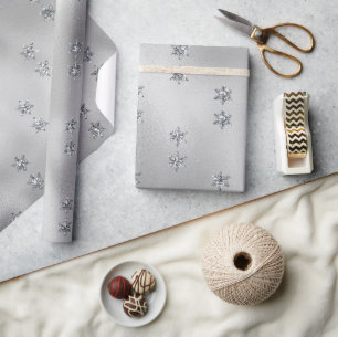 Silver Glitter Stars Kerstfeestdag Cadeaupapier