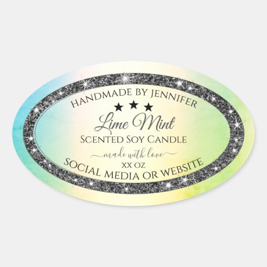 Silver Glitter Stars Product Labels Blauwgroen Gee (Voorkant)