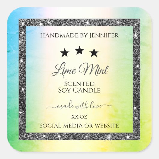 Silver Glitter Stars Product Labels Blauwgroen Gee (Voorkant)