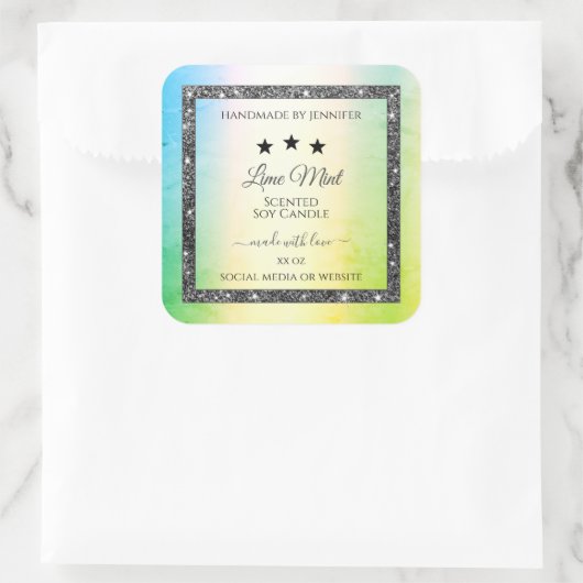 Silver Glitter Stars Product Labels Blauwgroen Gee (Tas)