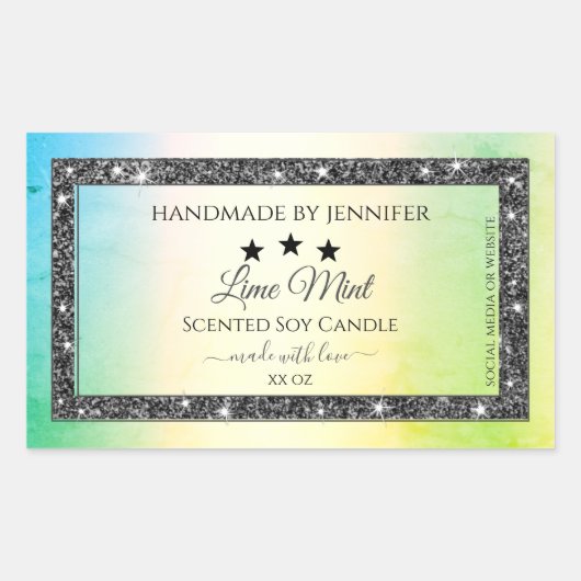 Silver Glitter Stars Product Labels Blauwgroen Gee (Voorkant)