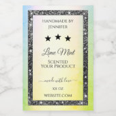 Silver Glitter Stars Product Labels Blauwgroen Gee Voedselcontainer Etiket (Enkel label)