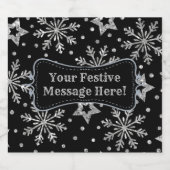 Silver Glitter Stars & Snowflakes Bier Etiket (Enkel label)