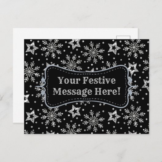 Silver Glitter Stars & Snowflakes Briefkaart (Voorkant / Achterkant)