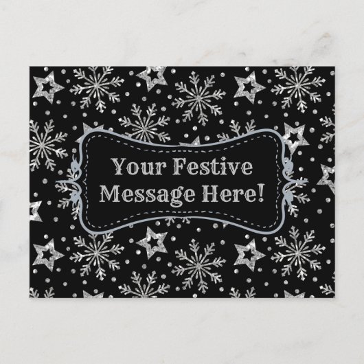 Silver Glitter Stars & Snowflakes Briefkaart (Voorkant)