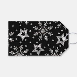 Silver Glitter Stars & Snowflakes Cadeaulabel