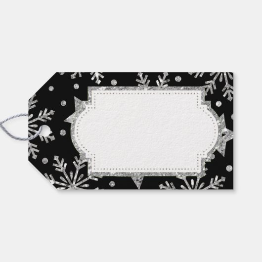 Silver Glitter Stars & Snowflakes Cadeaulabel (Achterkant Horizontaal)