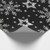 Silver Glitter Stars & Snowflakes Cadeaupapier (Hoek)