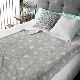 Silver Glitter Stars Snowflakes Fleece Blanket Deken