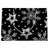 Silver Glitter Stars & Snowflakes Groot Cadeauzakje (Voorkant)
