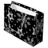 Silver Glitter Stars & Snowflakes Groot Cadeauzakje (Voorkant Gekanteld)