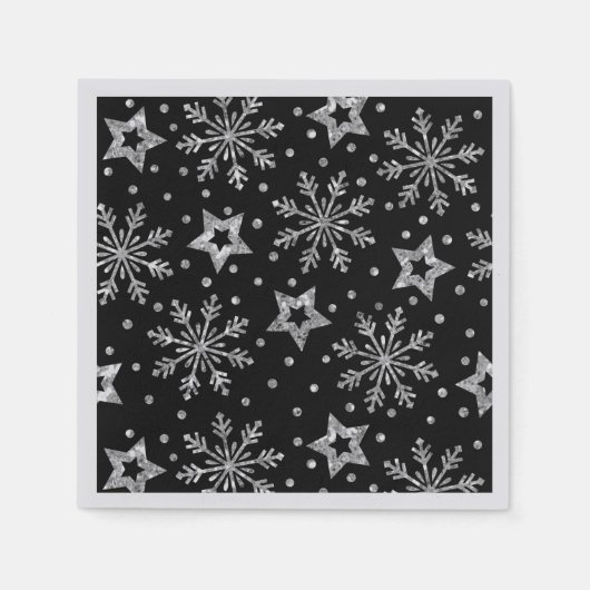 Silver Glitter Stars & Snowflakes Napkins Servet (Voorkant)