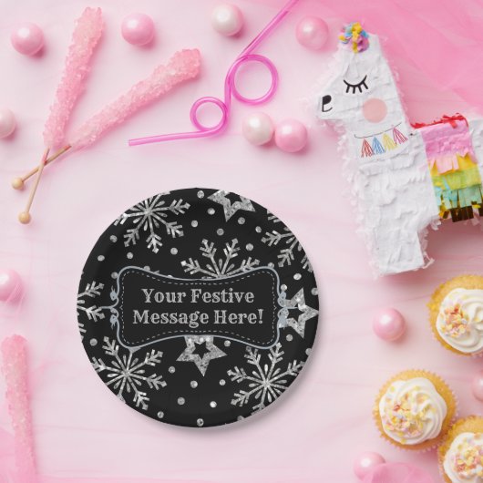 Silver Glitter Stars & Snowflakes Papieren Bordje (Feest)