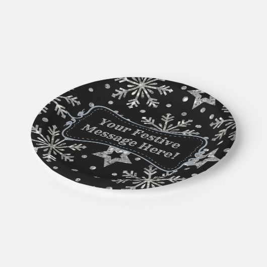 Silver Glitter Stars & Snowflakes Papieren Bordje (Gekanteld)