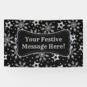 Silver Glitter Stars & Snowflakes Spandoek (Horizontaal)