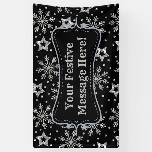 Silver Glitter Stars & Snowflakes Spandoek (Verticaal)