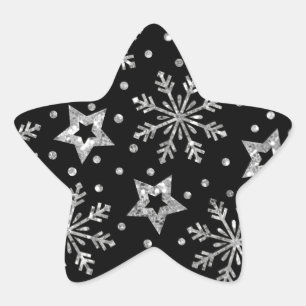Silver Glitter Stars & Snowflakes Ster Sticker