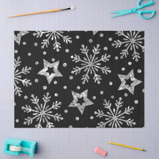 Silver Glitter Stars & Snowflakes Tissuepapier (Craft)