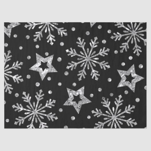 Silver Glitter Stars & Snowflakes Tissuepapier (Voorkant)