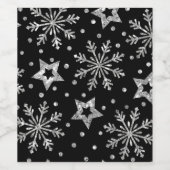 Silver Glitter Stars & Snowflakes Wijn Etiket (Enkel label)