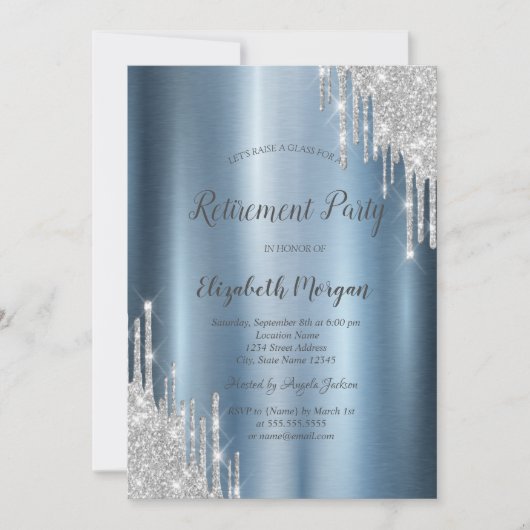 Silver Glitter-stations Blue Metallic Retirement Kaart (Voorkant)