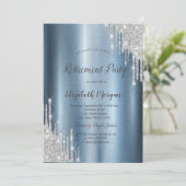 Silver Glitter-stations Blue Metallic Retirement Kaart (Staand voorkant)