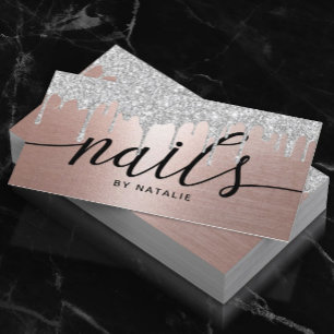 Silver Glitter-stations Moderne Roos Gold-nagels Visitekaartje