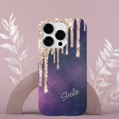 Silver Glitter Stationt op Roze Paarse monogram Case-Mate iPhone Case