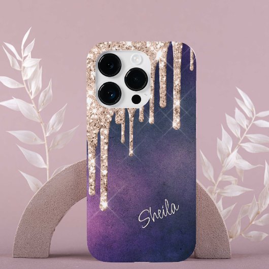 Silver Glitter Stationt op Roze Paarse monogram Case-Mate iPhone Case