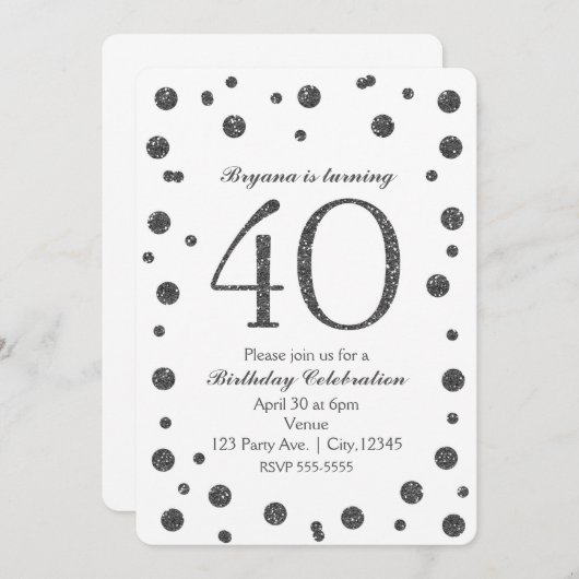 Silver Glitter Stippen 40e 40 Verjaardagsfeest Kaart (Voorkant / Achterkant)
