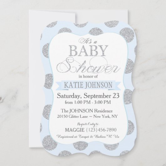 Silver Glitter Stippen Baby shower Invitation Card Kaart (Voorkant)