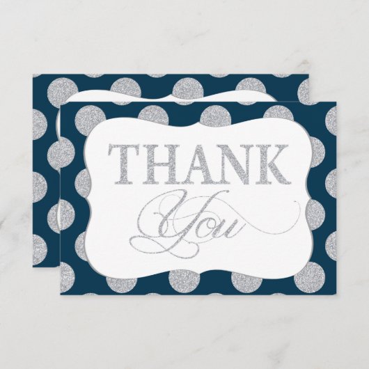 Silver Glitter Stippen Navy Blue Modern Dank u Bedankkaart (Voorkant / Achterkant)