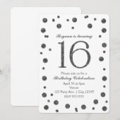 Silver Glitter Stippen Sweet 16 Verjaardagsfeestje Kaart (Voorkant / Achterkant)
