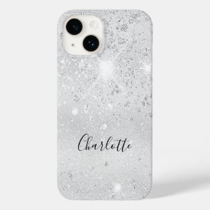 Silver glitter-stofmonogram, metallic naam Case-Mate iPhone 14 hoesje