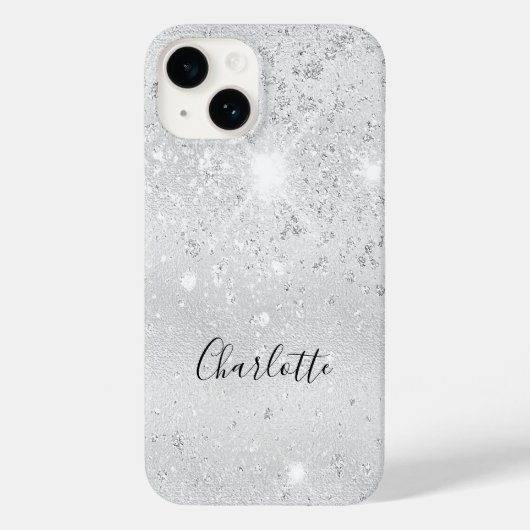 Silver glitter-stofmonogram, metallic naam Case-Mate iPhone case (Achterkant)