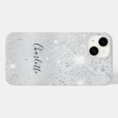Silver glitter-stofmonogram, metallic naam Case-Mate iPhone case (Achterkant (horizontaal))